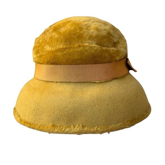 VTG MOD Duchess Italian Wool Felt Faux Fur Cloche Bucket Cossack Style Hat Amber